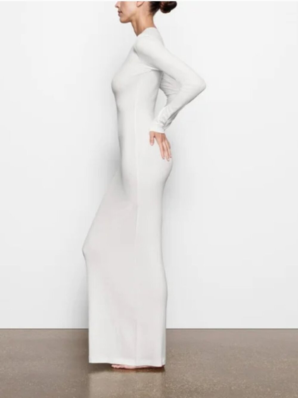 SKIMS SOFT LOUNGE LONG SLEEVE CREW NECK LONG MAXI DRESS IN MARBLE WHITE XL $200